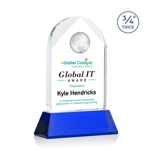 Awards and Plaques - Crystal Trophies - Cortez Full Color on Helton Blue Globe Crystal Trophy