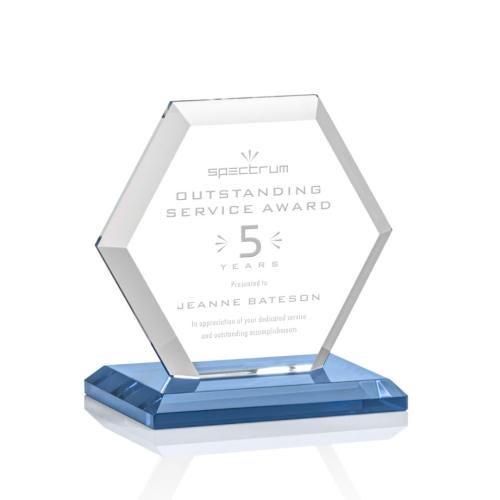 Awards and Plaques - Crystal Trophies - Santos Sky Blue Polygon Crystal Trophy