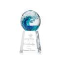 Ocean Wave Globe on Medium Crystal Base Glass Trophy