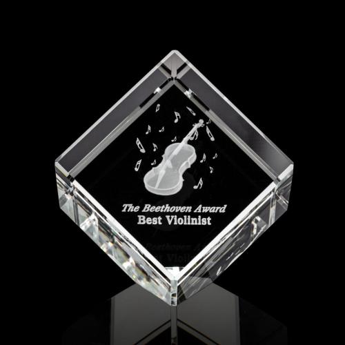Awards and Plaques - Crystal Trophies - Klein Dotson Cube 3D Square / Cube Crystal Trophy