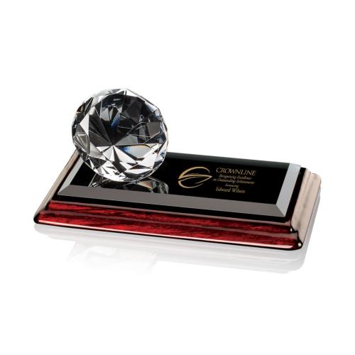 Awards and Plaques - Crystal Trophies - Diamond on Rosewood Diamond Crystal Trophy