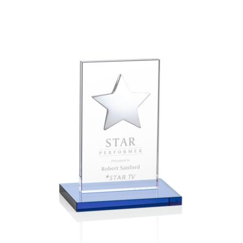 Awards and Plaques - Crystal Trophies - Zuniga Star Sky Blue/Silver Rectangle Crystal Trophy