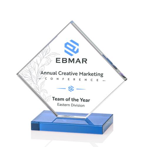 Awards and Plaques - Crystal Trophies - Argueta Full Color Sky Blue Crystal Trophy