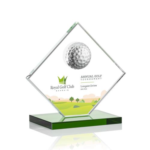 Awards and Plaques - Crystal Trophies - Humphrey Golf  Full Color Green Globe Crystal Trophy