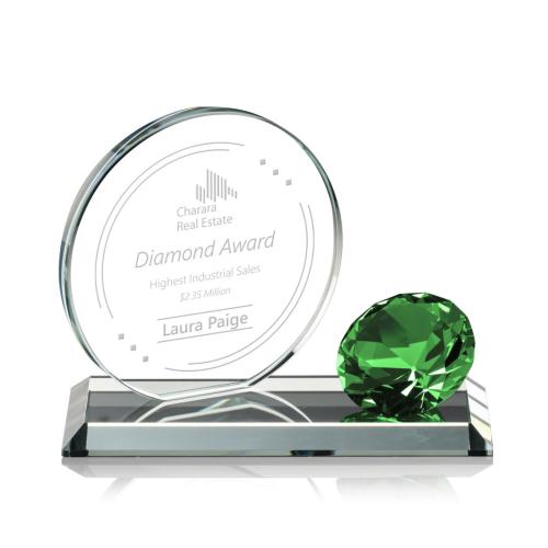 Awards and Plaques - Crystal Trophies - Winters Diamond Emerald Circle Crystal Trophy