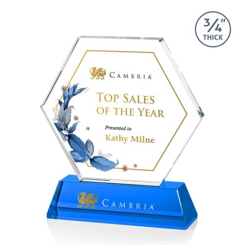 Awards and Plaques - Crystal Trophies - Colvin Full Color Sky Blue Polygon Crystal Trophy