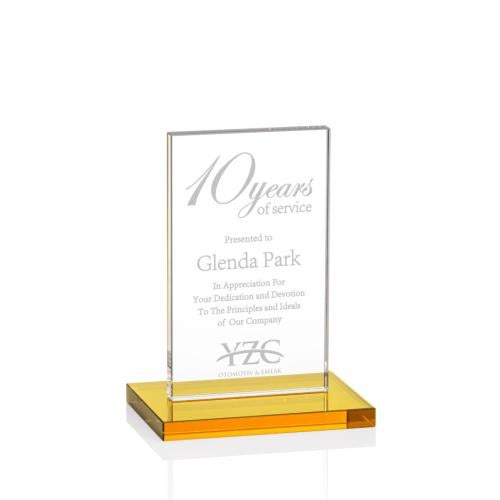 Awards and Plaques - Crystal Trophies - Riggs Amber Rectangle Crystal Trophy