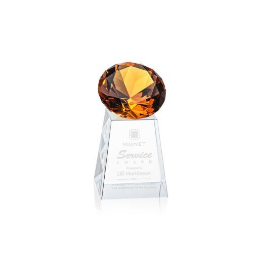 Awards and Plaques - Crystal Trophies - Medium Diamond Amber Crystal Trophy