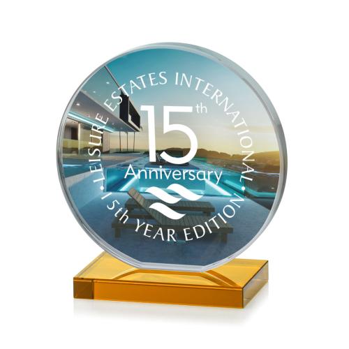 Awards and Plaques - Crystal Trophies - Drummond Full Color Amber Circle Crystal Trophy