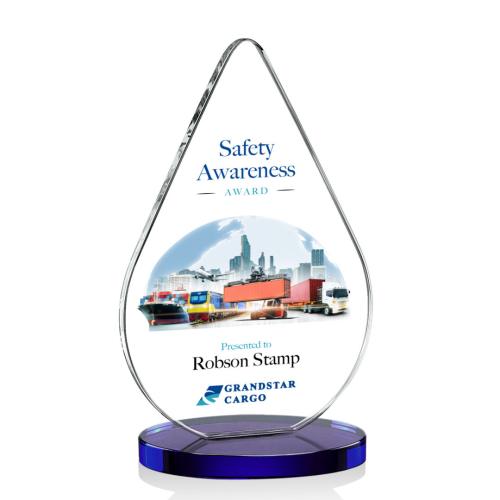 Awards and Plaques - Crystal Trophies - Moyer Full Color Blue Tear Drop Crystal Trophy