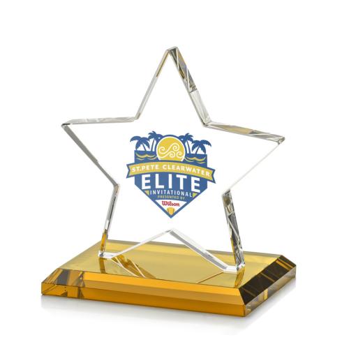 Awards and Plaques - Crystal Trophies - Gamboa Star Full Color Amber Crystal Trophy