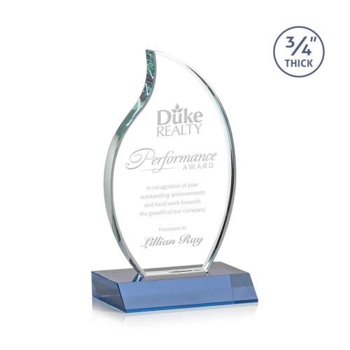 Awards and Plaques - Crystal Trophies - Summers Sky Blue Flame Crystal Trophy