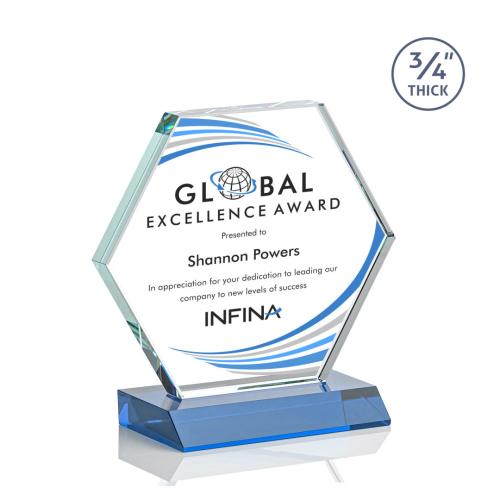 Awards and Plaques - Crystal Trophies - Pagan Full Color Sky Blue Polygon Crystal Trophy