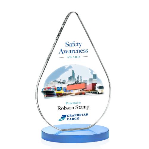 Awards and Plaques - Crystal Trophies - Moyer Full Color Sky Blue Tear Drop Crystal Trophy