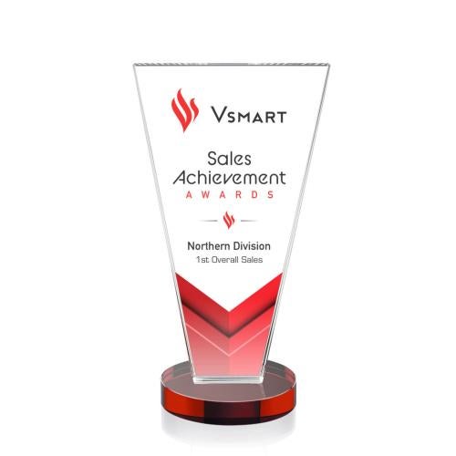 Awards and Plaques - Crystal Trophies - Reeves Full Color Red Polygon Crystal Trophy