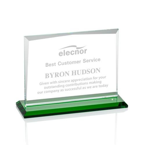 Awards and Plaques - Crystal Trophies - Kaplan Green Rectangle Crystal Trophy