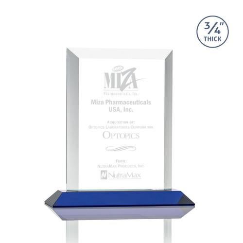 Awards and Plaques - Crystal Trophies - Hinton Blue Rectangle Crystal Trophy