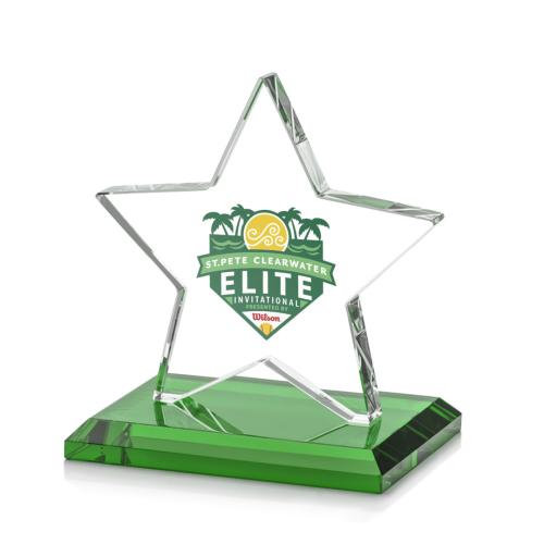 Awards and Plaques - Crystal Trophies - Gamboa Star Full Color Green Crystal Trophy