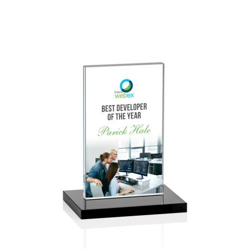 Awards and Plaques - Crystal Trophies - Riggs Full Color Black Rectangle Crystal Trophy