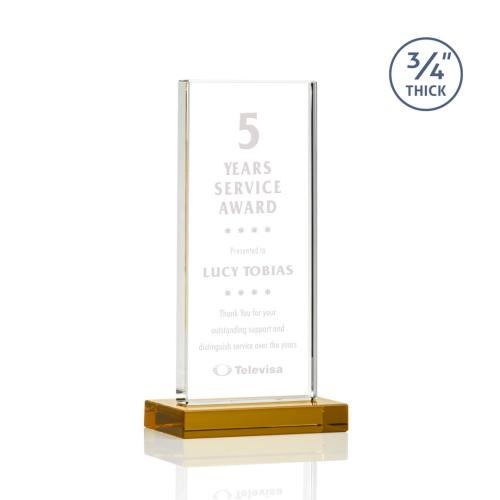 Awards and Plaques - Crystal Trophies - Prieto Amber Rectangle Crystal Trophy