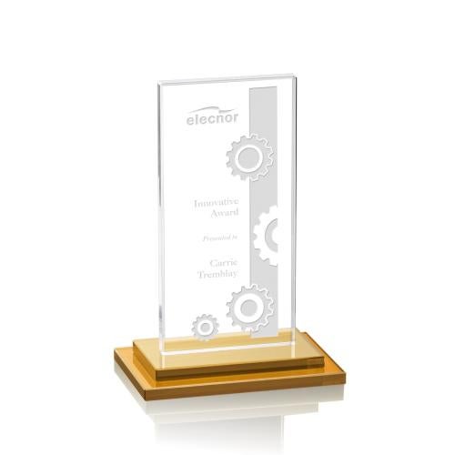 Awards and Plaques - Crystal Trophies - Carlton Amber Rectangle Crystal Trophy