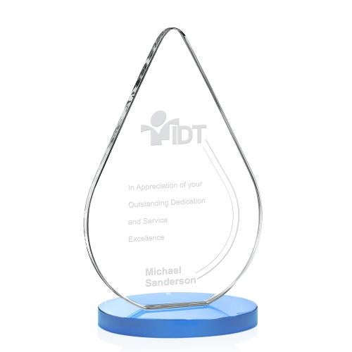 Awards and Plaques - Crystal Trophies - Moyer Sky Blue Tear Drop Crystal Trophy