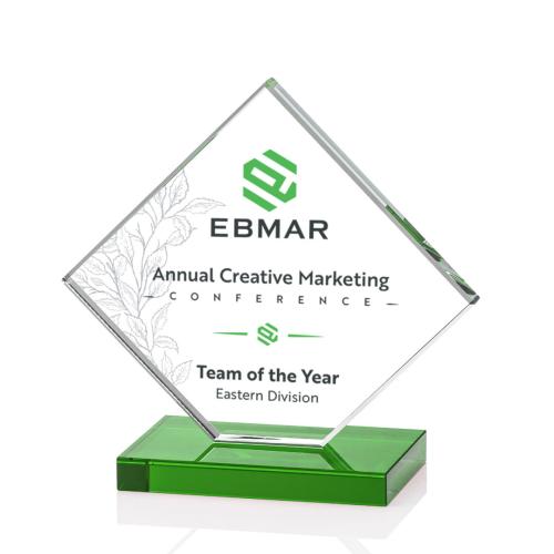 Awards and Plaques - Crystal Trophies - Argueta Full Color Green Crystal Trophy