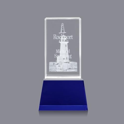 Awards and Plaques - Crystal Trophies - Small 3D on Base Blue Towers Crystal Trophy