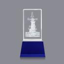 Small 3D on Base Blue Towers Crystal Trophy