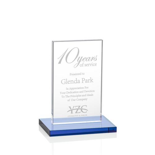 Awards and Plaques - Crystal Trophies - Riggs Sky Blue Rectangle Crystal Trophy