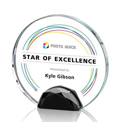 Awards and Plaques - Crystal Trophies - Kenney Full Color Black Circle Crystal Trophy
