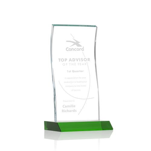 Awards and Plaques - Crystal Trophies - McClure Green Rectangle Crystal Trophy
