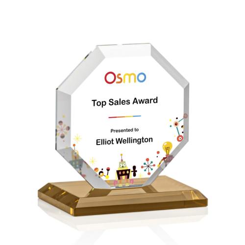 Awards and Plaques - Crystal Trophies - Elder Full Color Amber Polygon Crystal Trophy