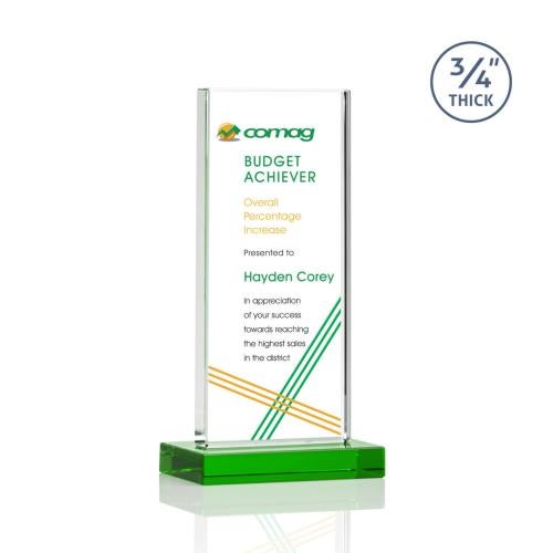 Awards and Plaques - Crystal Trophies - Prieto Full Color Green Rectangle Crystal Trophy