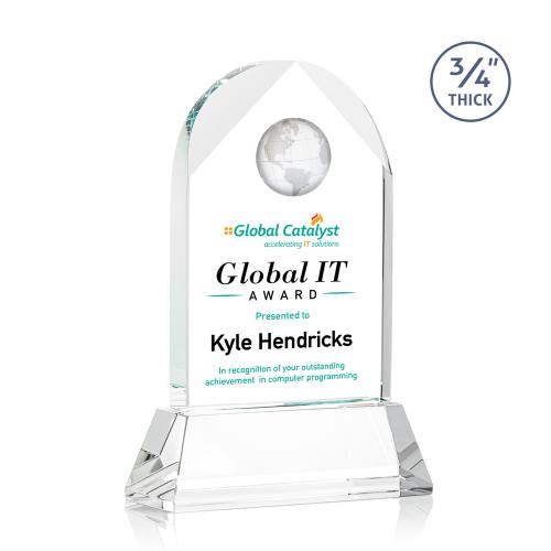 Awards and Plaques - Crystal Trophies - Cortez Globe Full Color on Helton Starfire Peaks Crystal Trophy