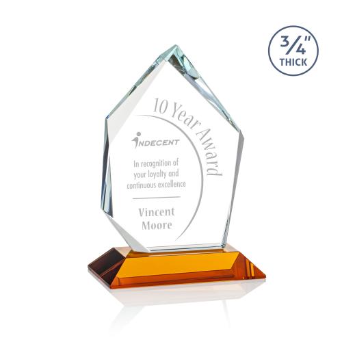 Awards and Plaques - Crystal Trophies - Boone Ice Peak Amber Crystal Trophy
