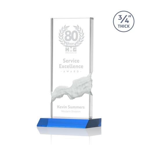 Awards and Plaques - Crystal Trophies - Rubin Sky Blue Rectangle Crystal Trophy