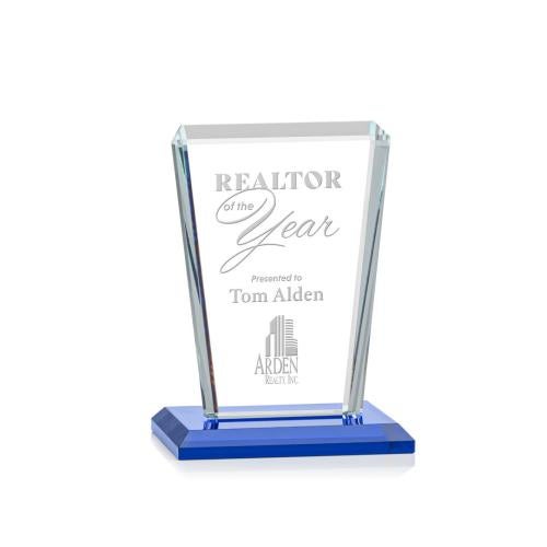 Awards and Plaques - Crystal Trophies - Frank Blue Rectangle Crystal Trophy