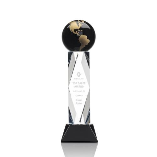 Awards and Plaques - Crystal Trophies - Winkler Globe Black/Gold Towers Crystal Trophy