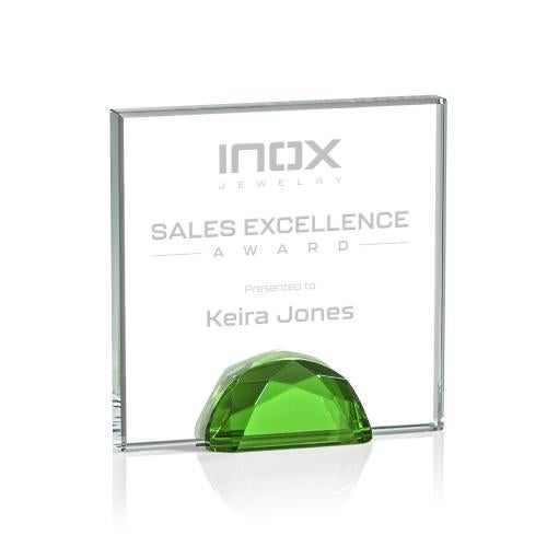 Awards and Plaques - Crystal Trophies - Pruitt Green Square / Cube Crystal Trophy