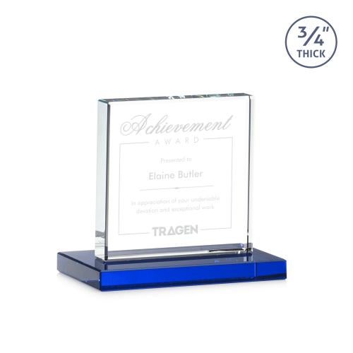 Awards and Plaques - Crystal Trophies - Landers Blue Square / Cube Crystal Trophy