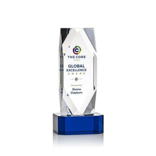 Awards and Plaques - Crystal Trophies - Atkinson Full Color on Base Blue Towers Crystal Trophy