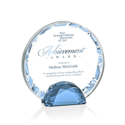 Awards and Plaques - Diamond Trophies - Duffy Full Color Sky Blue Circle Crystal Trophy