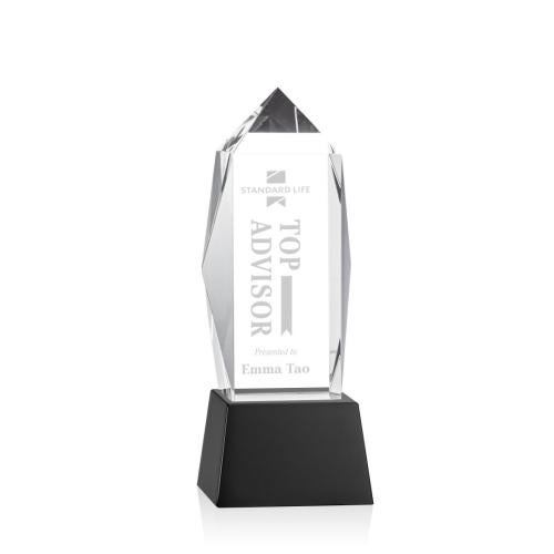 Awards and Plaques - Crystal Trophies - Navarro on Base Black Obelisk Crystal Trophy