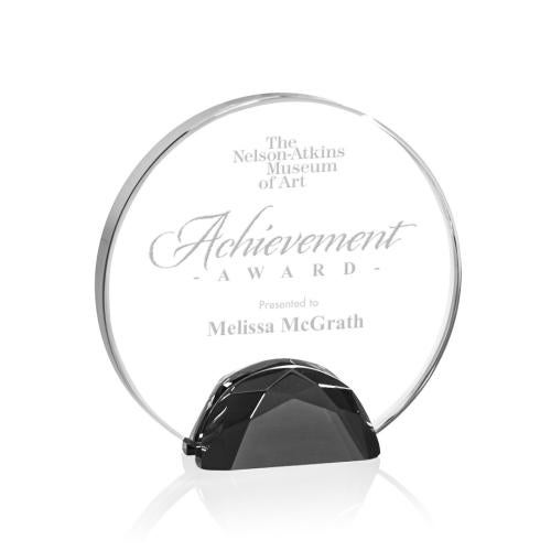 Awards and Plaques - Crystal Trophies - Duffy Black Circle Crystal Trophy