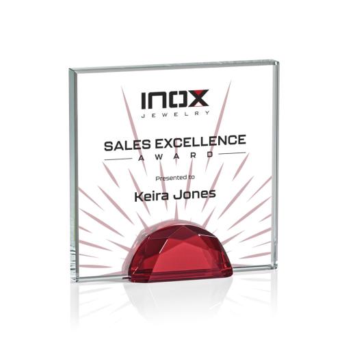 Awards and Plaques - Diamond Trophies - Pruitt Full Color Red Square / Cube Crystal Trophy