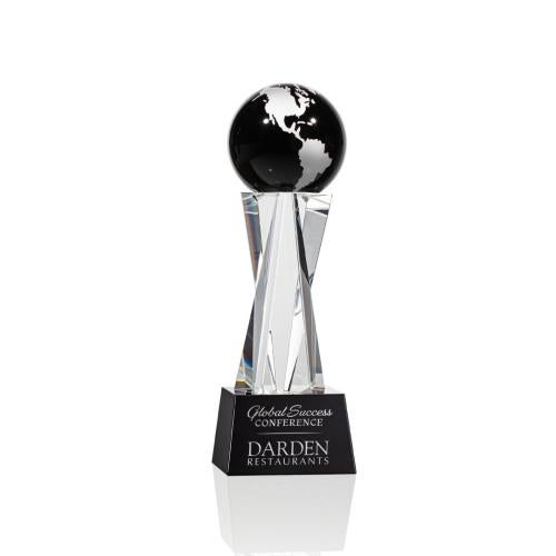 Awards and Plaques - Crystal Trophies - Branch Black/Silver Globe Crystal Trophy