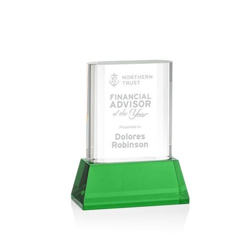 Awards and Plaques - Crystal Trophies - Downey on Base Green Rectangle Crystal Trophy