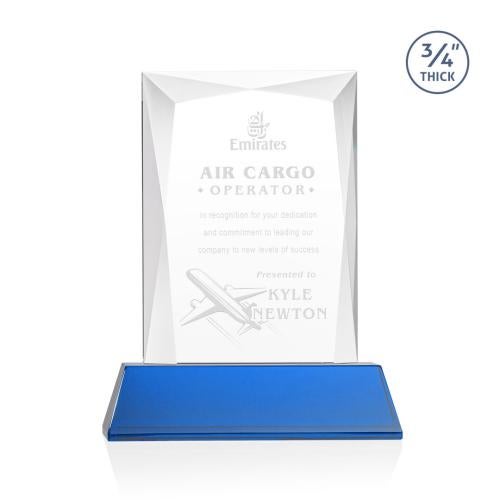 Awards and Plaques - Crystal Trophies - Cassidy on Helton Base Blue Rectangle Crystal Trophy