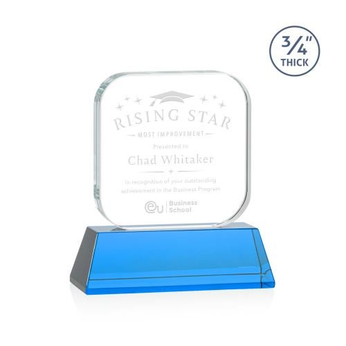 Awards and Plaques - Crystal Trophies - App on Helton Sky Blue Square / Cube Crystal Trophy